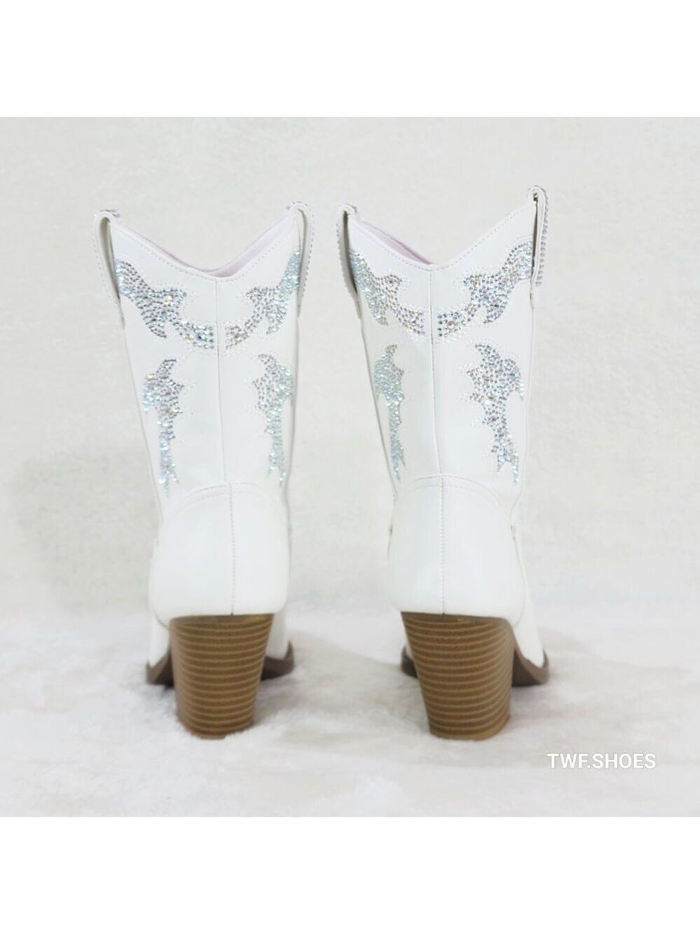 Patty White Multi Sparkle Rhinestones Country Glam Western Cowgirl Ankle Boots - Picture 3 of 8